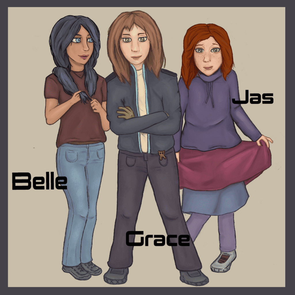 Artwork of Grace, Belle and Jas from Genus: Latrodectus by Breakfastmunkii