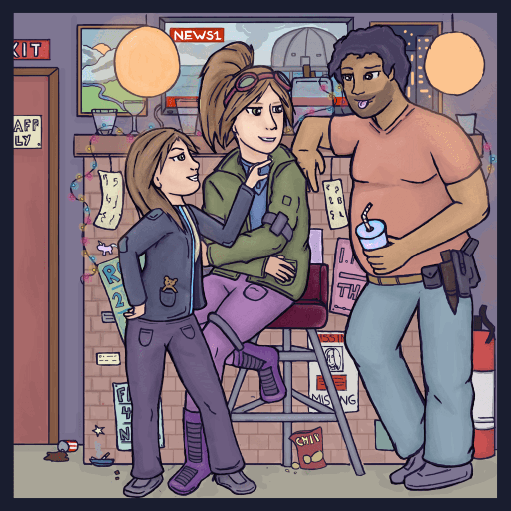 Artwork of Grace, Julien and Mei from Genus: Latrodectus by Breakfastmunkii